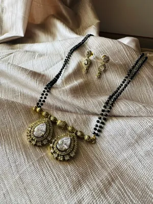 Elegant Gold-Plated CZ Solitaire Drop Mangalsutra Necklace Set